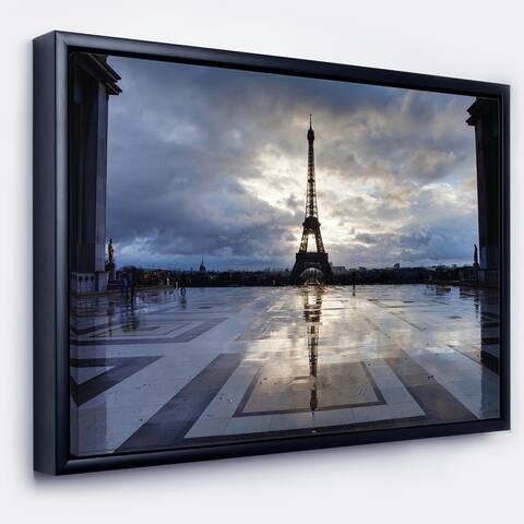 Designart 'Reflection of Paris Eiffel TowerWith Clouds' Extra Large Framed Canvas Art Print