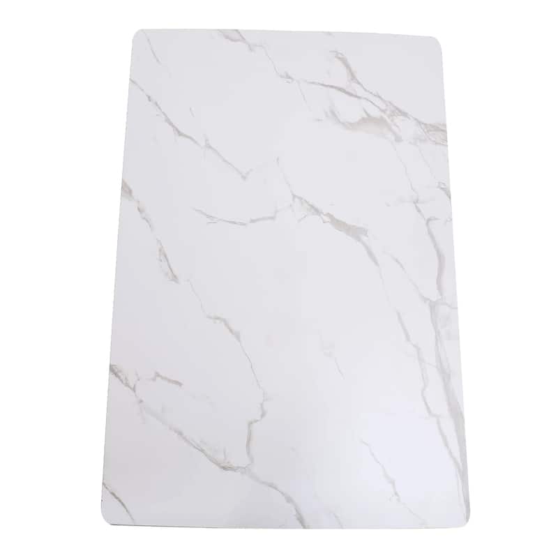 Bristol Square Marbled White MDF Wood Top and Gold Steel Pedestal Base Dining Table for Dining Rooms, Kitchens, and Restaurants