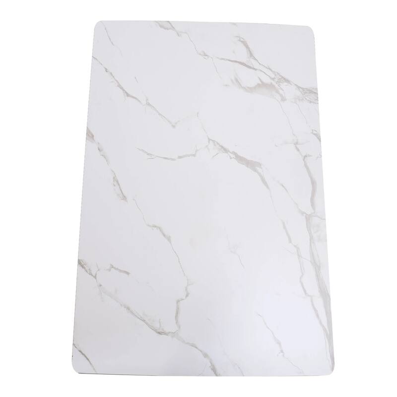 Bristol Square Dining Table with Marbled White MDF Top and White Steel Pedestal Base