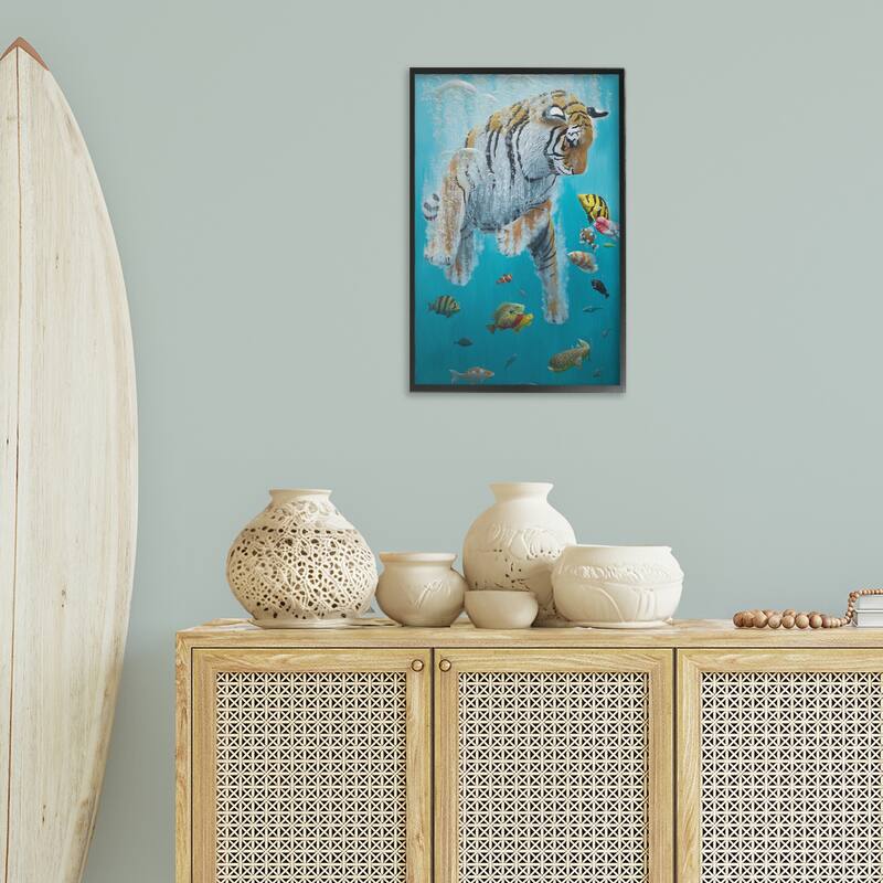 Stupell Swimming Tiger Among Fish Framed Giclee Art Design By Heather Gauthier