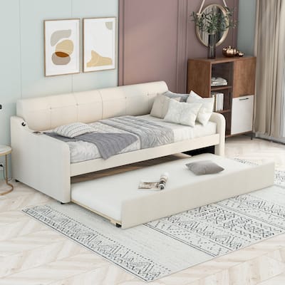 Upholstery Daybed with Trundle and USB Charging Design