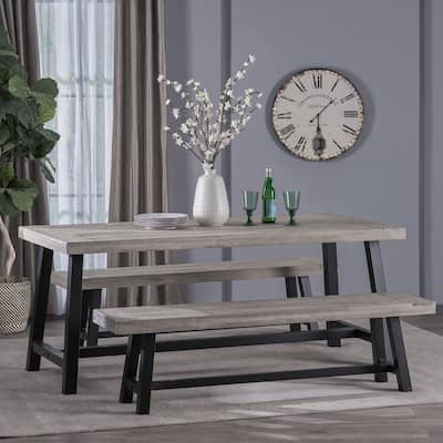 Jubilee Modern Industrial 3 Piece Acacia Wood Picnic Dining Set with Benches by Christopher Knight Home