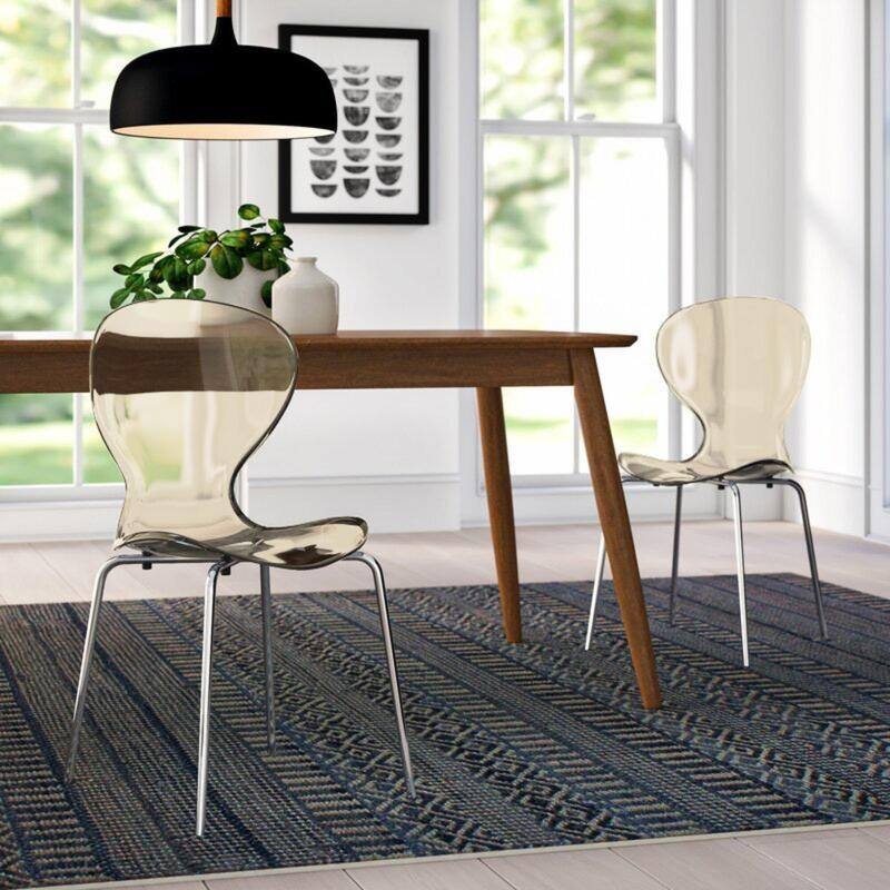 Oyster Modern Stackable Plastic Dining Chair with Curved Backrest and Accent Chrome Legs for Kitchen or Café Use Set of 2