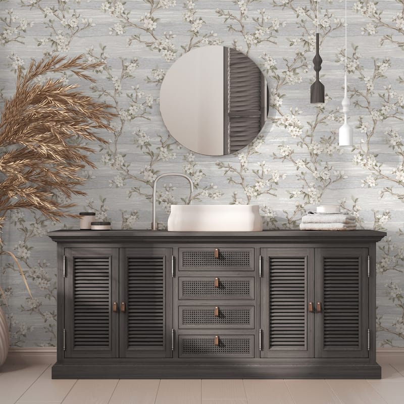 Flocked Botanical Blossom Pattern Stylish Floral Wallpaper
