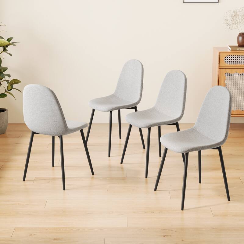 Linen 4 Piece Kitchen Dining Chair Set with Upholstered Cushion, Black Metal Legs for Dining Room Living Room Office Bedroom - Grey