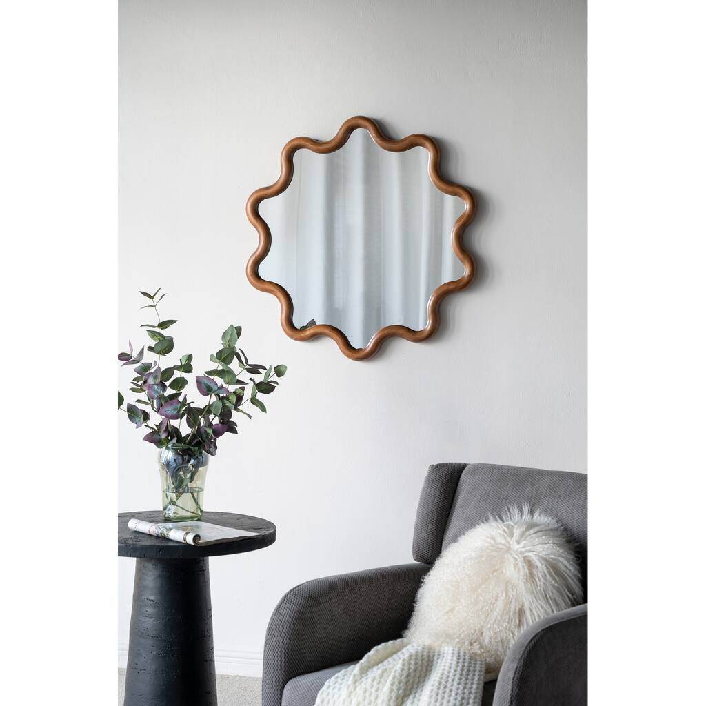 31" x 30" Wooden Accent Mirror with Unique Frame, Wall Mirror for Living Room Bedroom Entryway