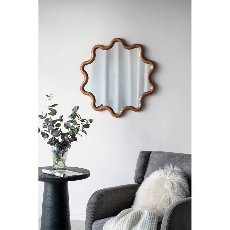 31" x 30" Wooden Accent Wall Decor Mirror with Unique Frame - Brown