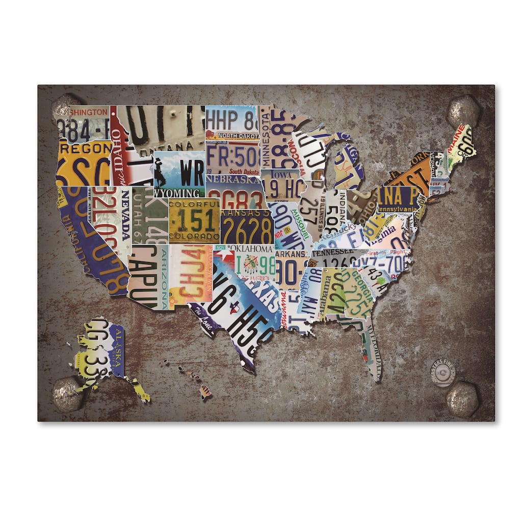 Masters Fine Art 'USA License Plate Map on Metal' Canvas Art