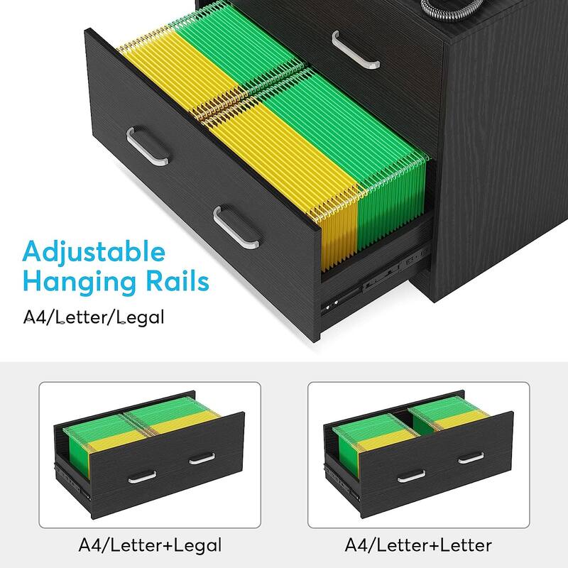 2Drawer Lateral File with Lock, Large Wood Filing On