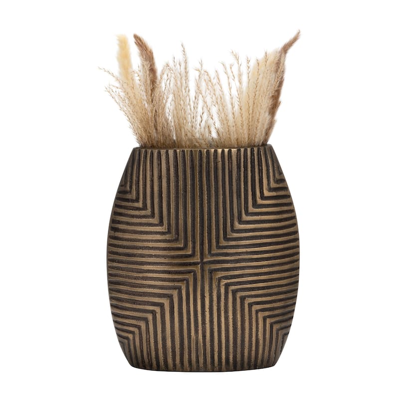 Sagebrook Home Modern 12" Ribbed Metal Vase Contemporary Bronze/Copper Aluminum Decorative Table Vase