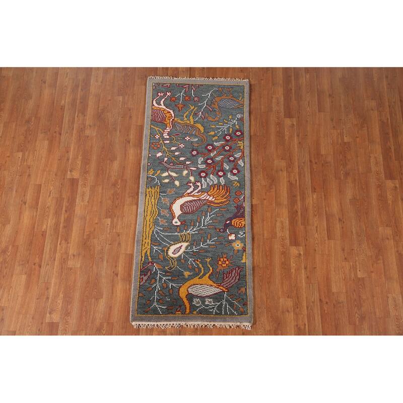 Animal Pictorial Ziegler Accent Rug Hand-Knotted Wool Carpet - 2'6"x 6'0"