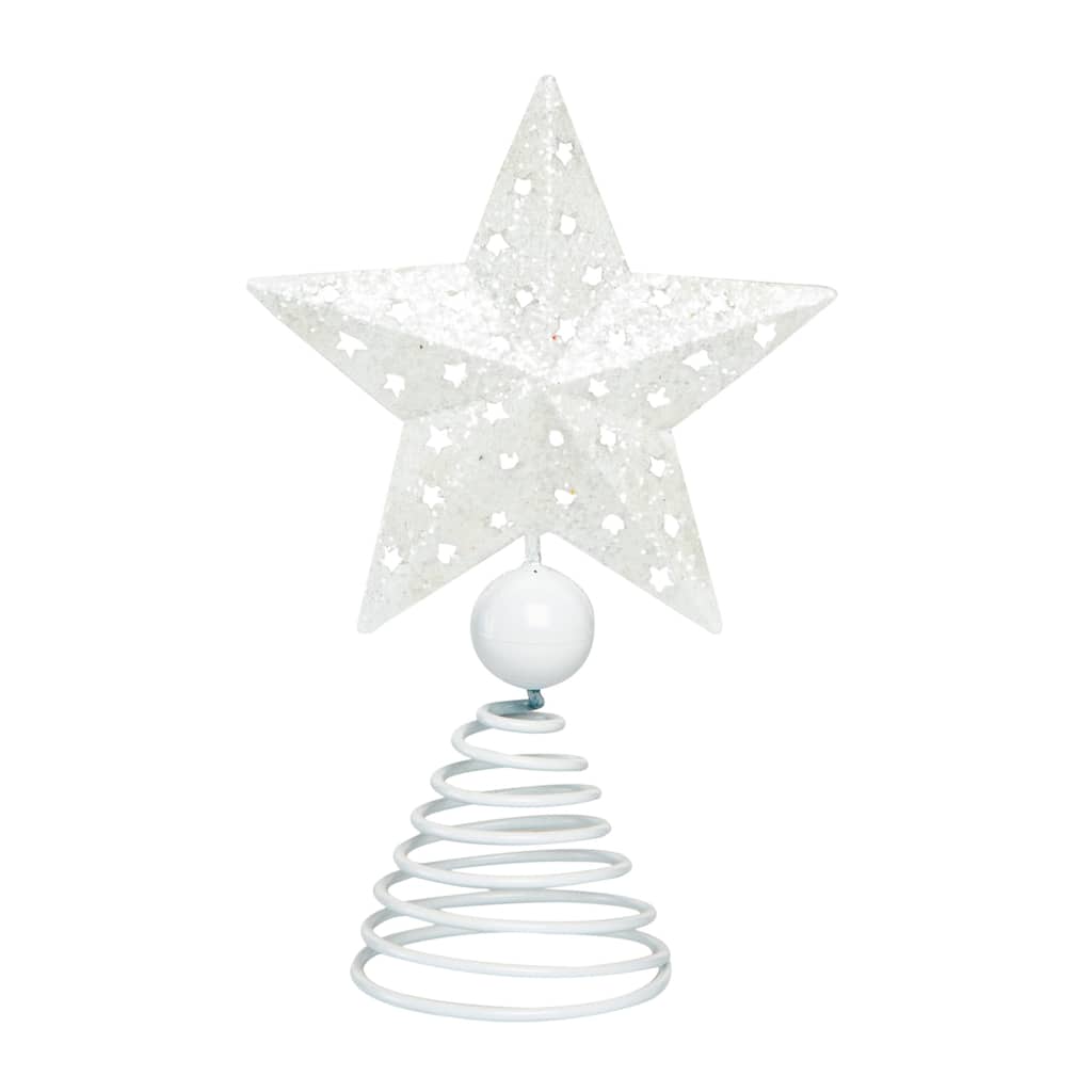 Transpac Metal 10 in. White Christmas Die-Cut Star Tree Topper