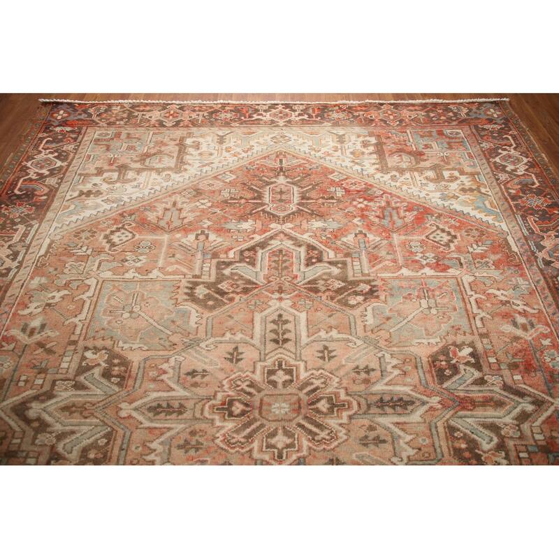 Hand Knotted Oriental 100% Wool Carpet Traditional Medallion Oranges & Rust Heriz Area Rug - 10' 8'' X 8' 4''
