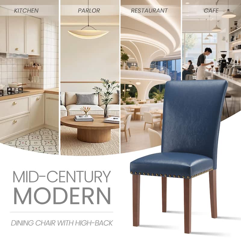 Upholstered Parsons Dining Chairs Set of 2/4/6, Fabric Dining Room Kitchen Side Chair with Nailhead Trim and Wood Legs