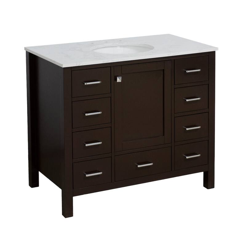 KitchenBathCollection Horizon 42" Bathroom Vanity with Engineered Carrara Top