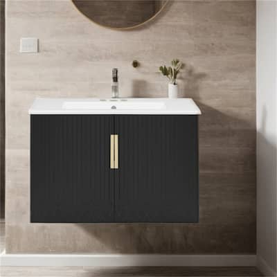 30"Bathroom Vanity w/ 3 Holes Single Ceramic Sink,2 Soft Closing Doors