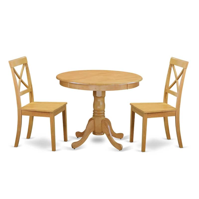 Round Kitchen Table Set - 3 Piece Dining Table with 2 Chairs - Solid Wood Construction