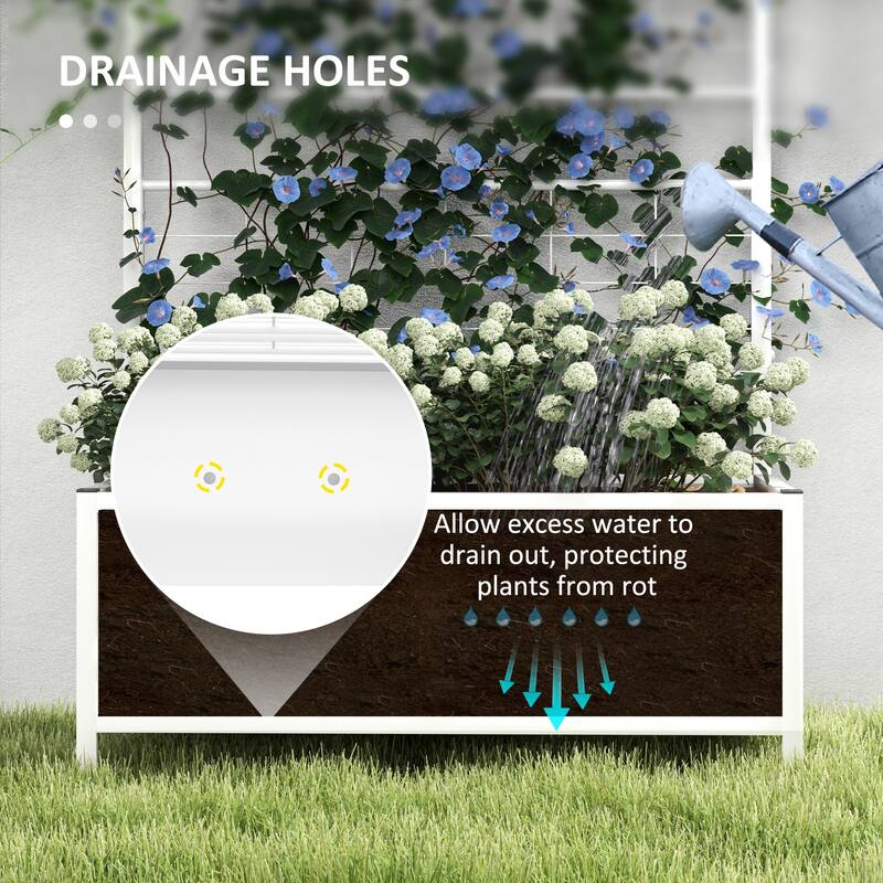 Outsunny Galvanized Raised Garden Bed with Trellis, Outdoor Planter Box for Climbing Vines Vegetables Flowers, Metal Garden Box