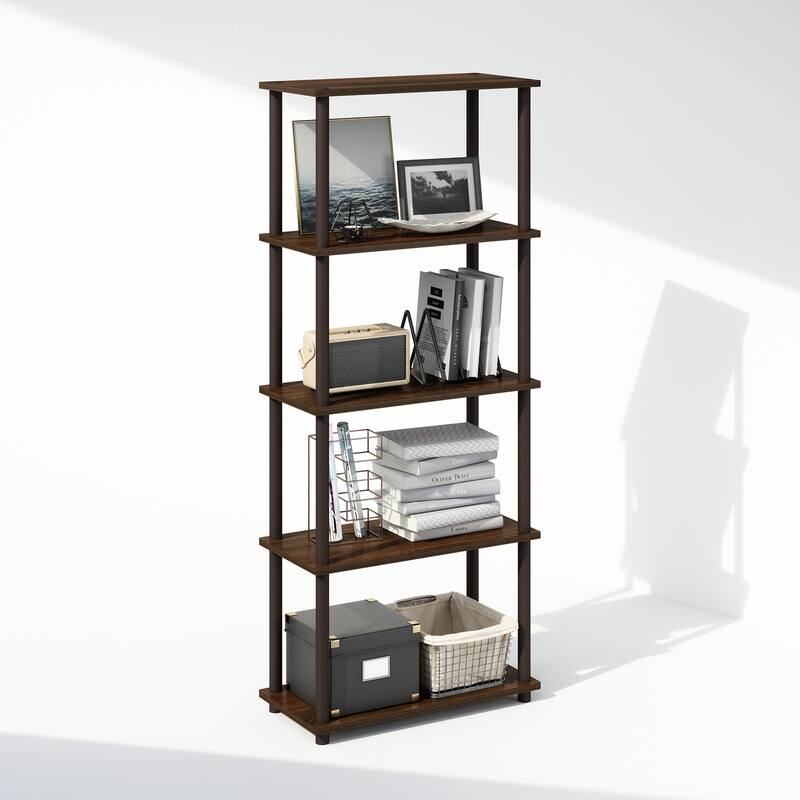 57.4 in. Tall Walnut/Brown Wood 4-Shelf Bookcase