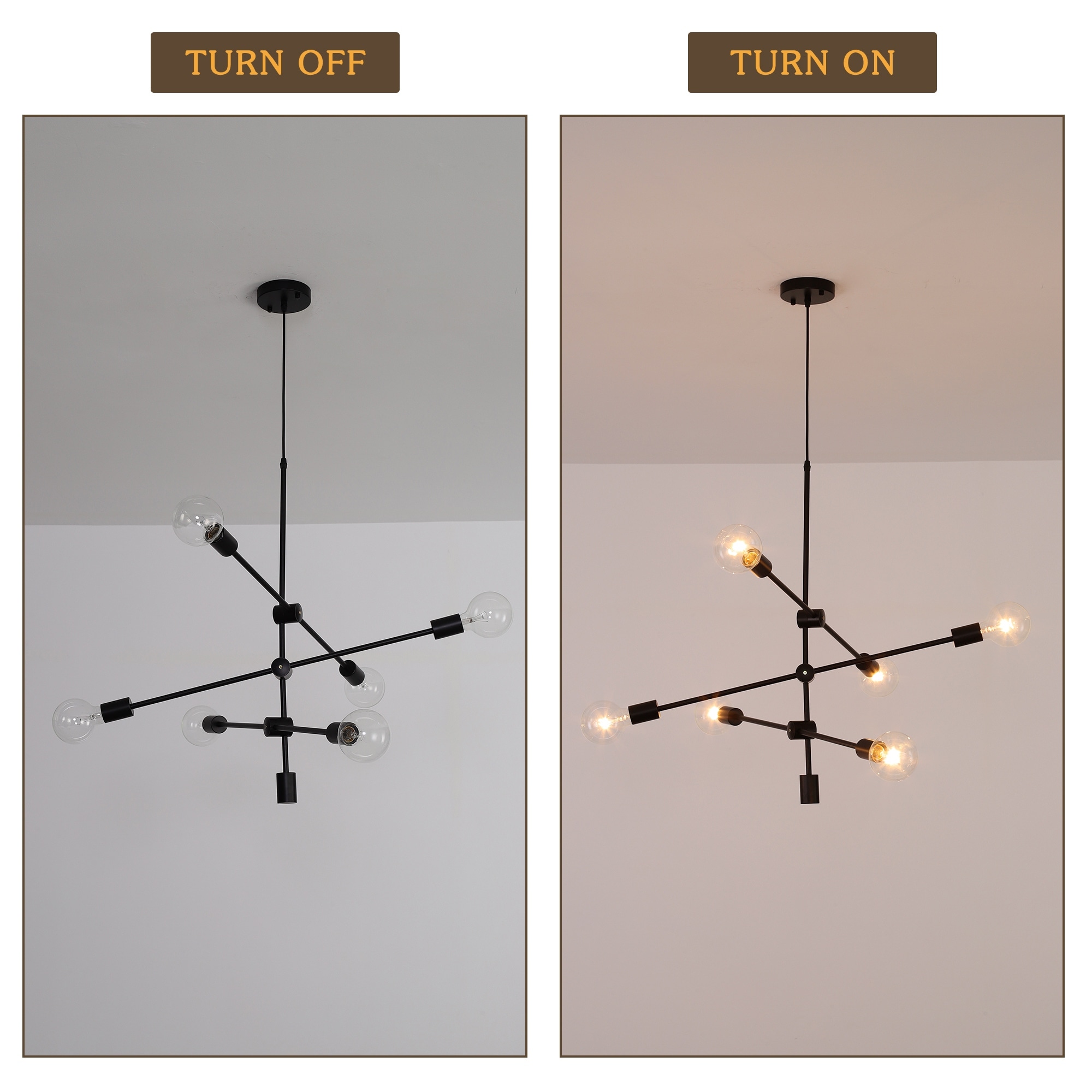 YANSUN 6-Light Black Metal Rotatable Arms Pendant Light