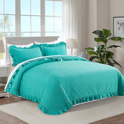 3 Piece Ruffle Quilt Set Lightweight Bedspreads Coverlet