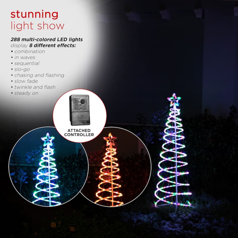 Alpine Corporation Indoor/Outdoor Artificial Spiral Christmas Tree with Multi-Color LED Lights - White