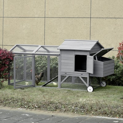 PawHut 96.5" Chicken Coop Wooden Hen House Rabbit Hutch Poultry Cage Pen Portable Backyard With Wheels