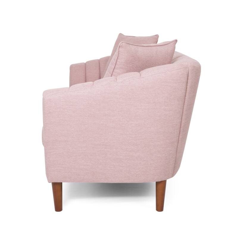 Troc Sofa, Retro Channel Stitching, 85 Inch Solid Wood, Light Pink