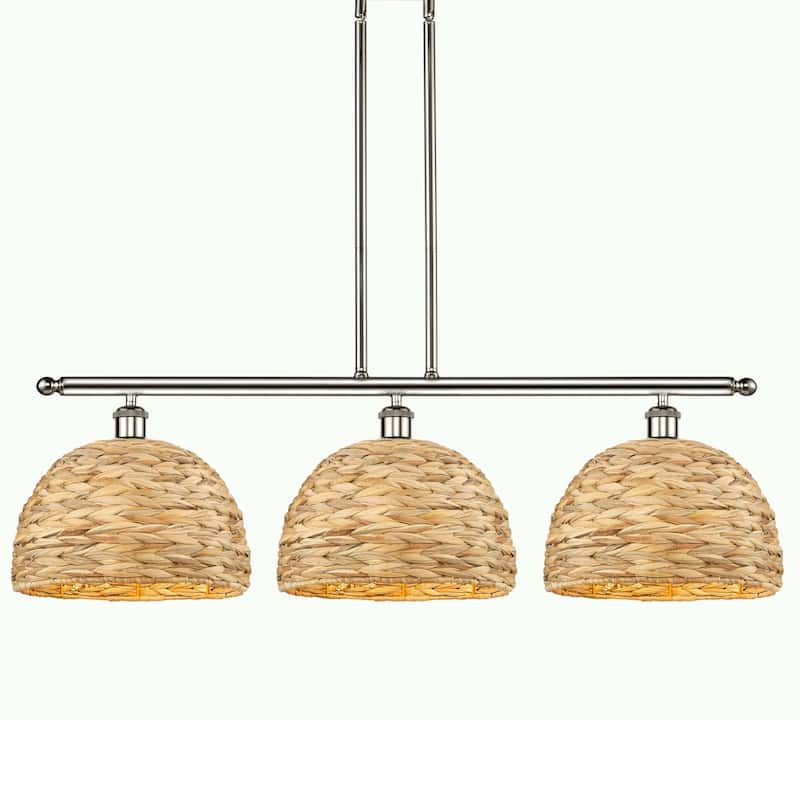 Innovations Lighting 516-3I-12-38 Woven Rattan Linear Woven Rattan 3 - Polished Nickel / Natural