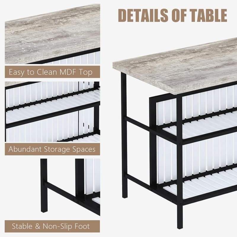 Grondin Mid-Century Modern 3-Piece Faux Marble Top Kitchen Island Set with 2 Stools and Shelves