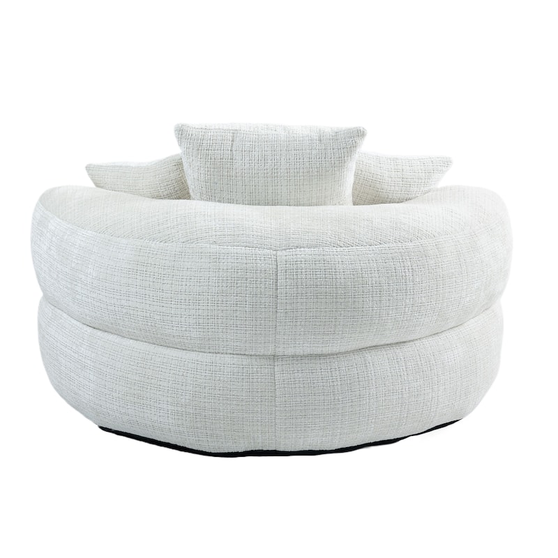Chenille Oval Bean Bag Chair, Memory Foam Filling Lazy Sofa, Adults Lounge Chair with 3 Pillows & Semi-Wraparound Armrests