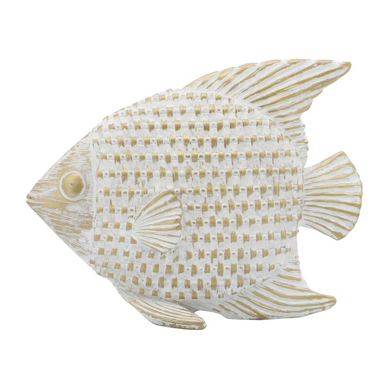 7" Ceramic Standing Fish Statue Contemporary White and Gold Fish Figurine Decorative Accent Coastal Beach Theme Home