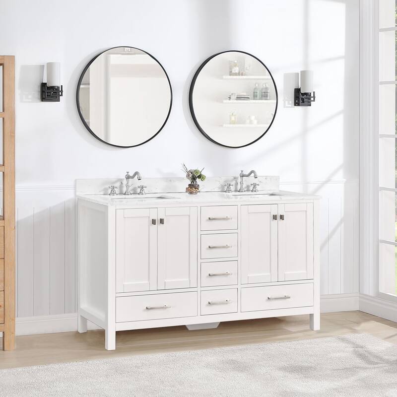PROOX 60 inch Freestanding Bath Vanity Engineered Countertop and Double Ceramic Sink
