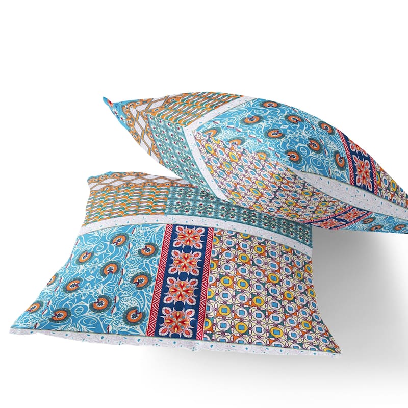 HomeRoots Set of Two 16" X 16" Blue and White Blown Seam Floral Indoor Outdoor Throw Pillow - 16.00' X '16.00' X '5.00