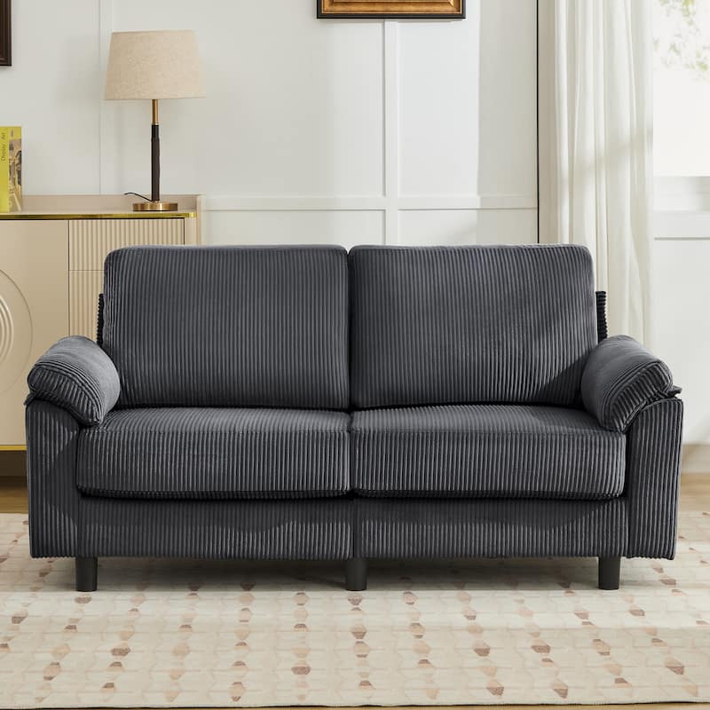 Modern 63.5" Corduroy Upholstered Sofa Couch Loveseat Sofa with Pillow Top Arms - Grey
