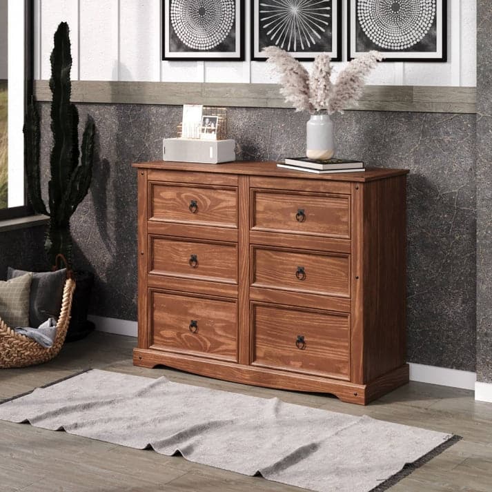 Wood Dresser 3+3 Drawers Chest Corona Collection | Furniture Dash -  Furniture Dash|Mahogany color stain.