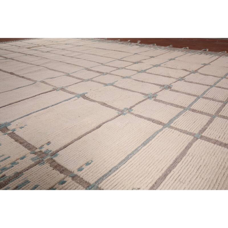 Ivory Moroccan Oriental Large Area Rug Handmade Bedroom Wool Carpet - 12'1"x 15'5"