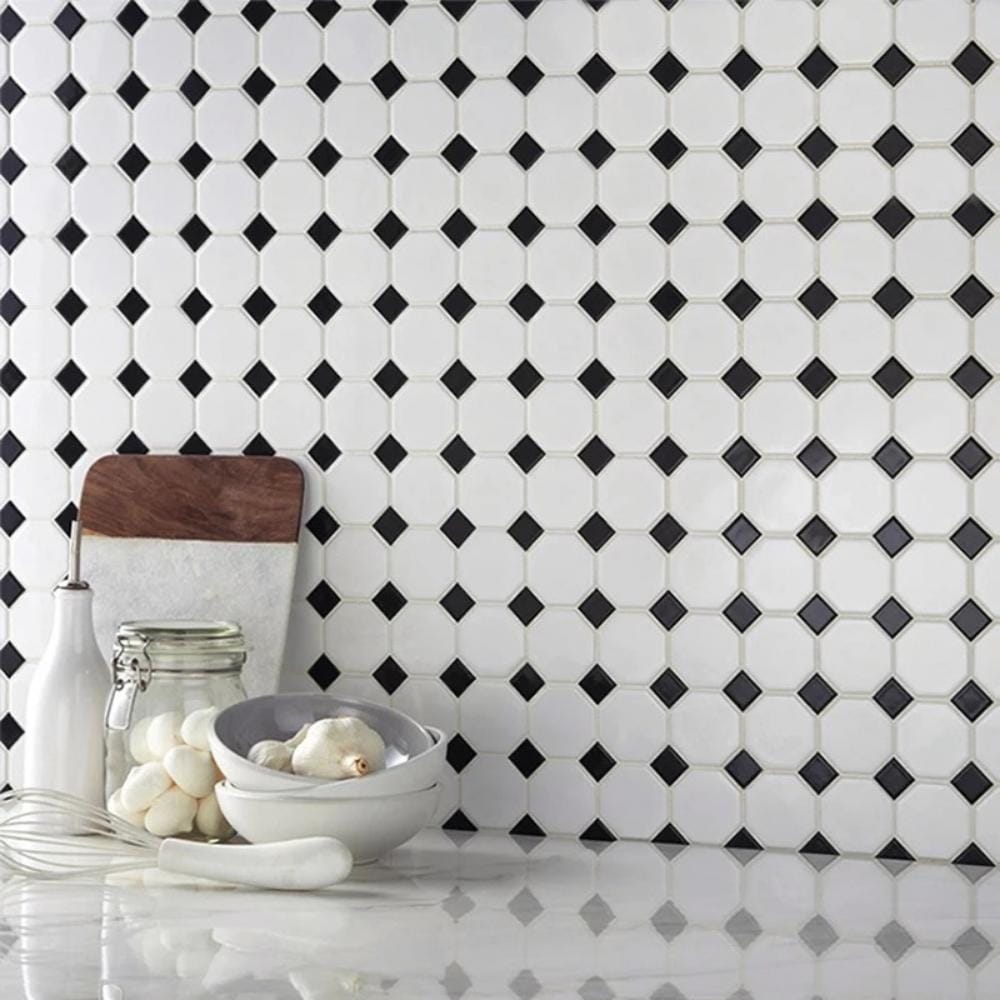 The Tile Life Check 1 x 1 Black & White Matte Porcelain Mosaic Tile