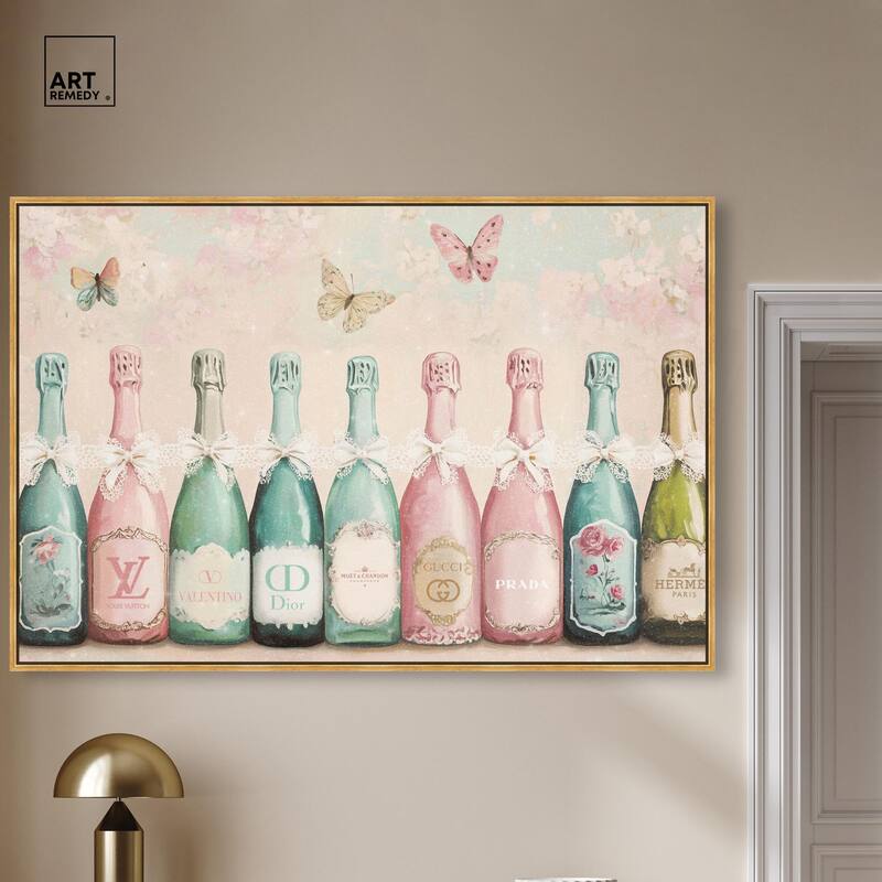 Champagne Mint and Pink Canvas by Art Remedy