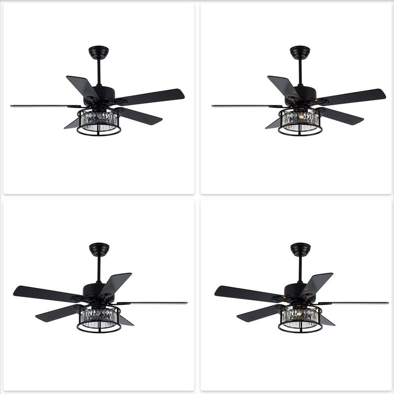 Chichoice 52" Modern Mute Black Crystal Ceiling Fan with Lights and Remote, 6 Speeds DC Motor Reversible Chandelier Ceiling Fan
