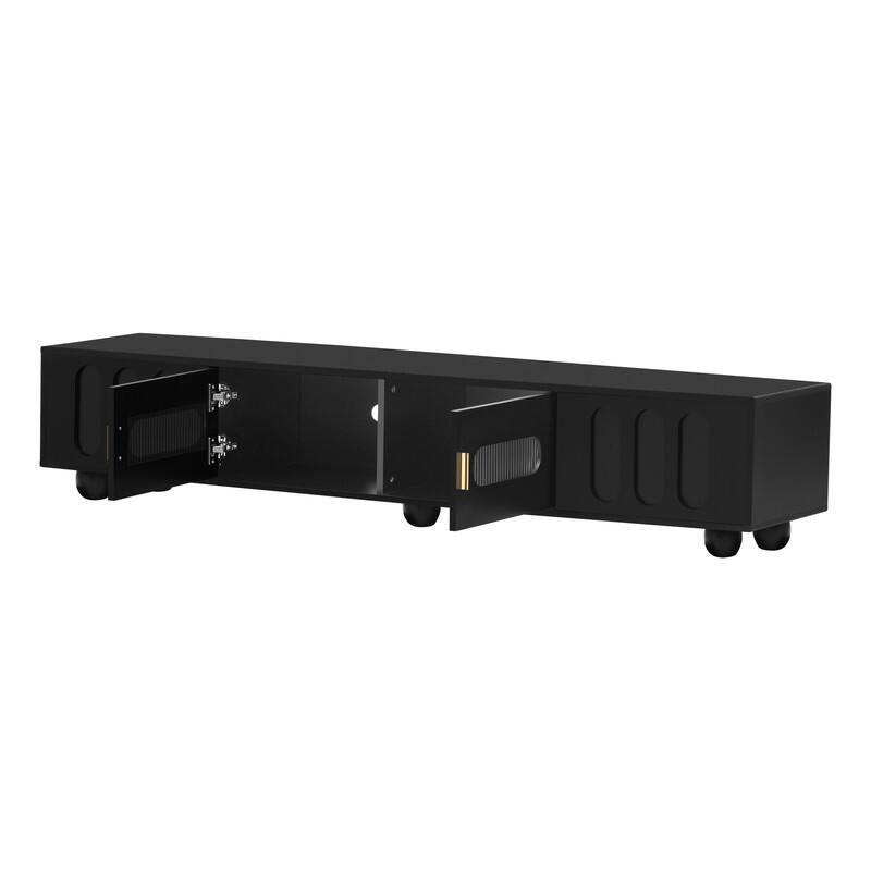 Modern TV Stand for TVs up to 80 Inches, Entertainment Center with Glass Door and 2 Drawers, Wood Long Storage Cabinet