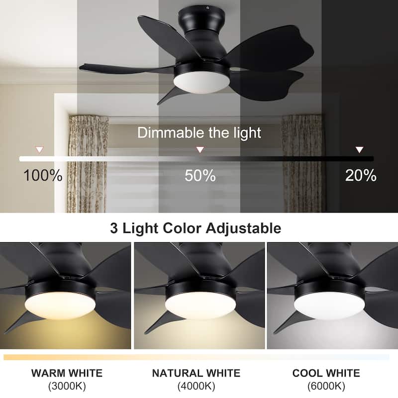 30-in Modern White/Black Kid's Timing Ceiling Fan with Dimmable LED and Remote for Small Children Room