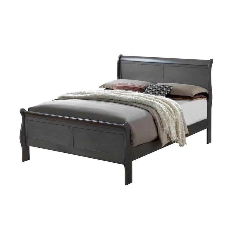 Queen Size Bed Black Solidwood 1pc Bed Bedroom Sleigh Bed