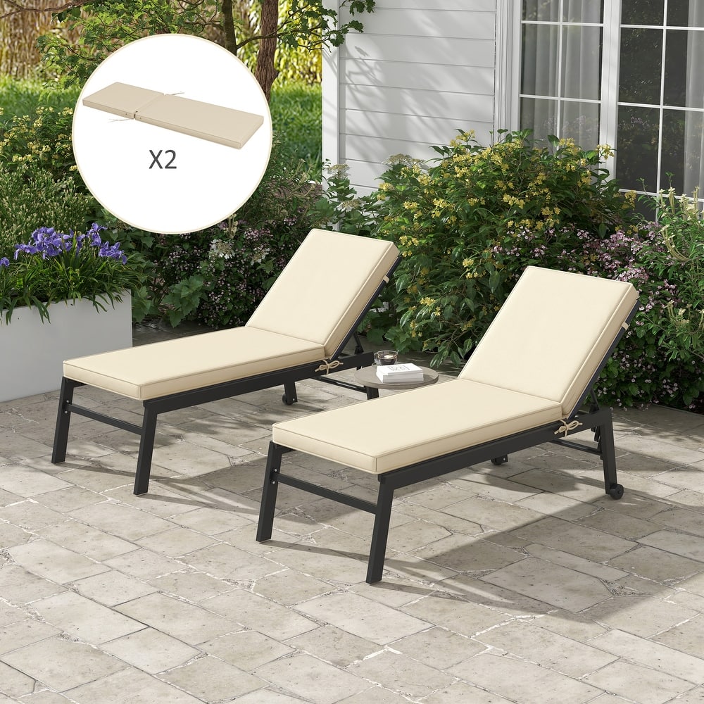 Outsunny 2 Patio Chaise Lounge Chair Cushions with Backrests, Replacement Patio Cushions with Ties for Outdoor Poolside Lounge