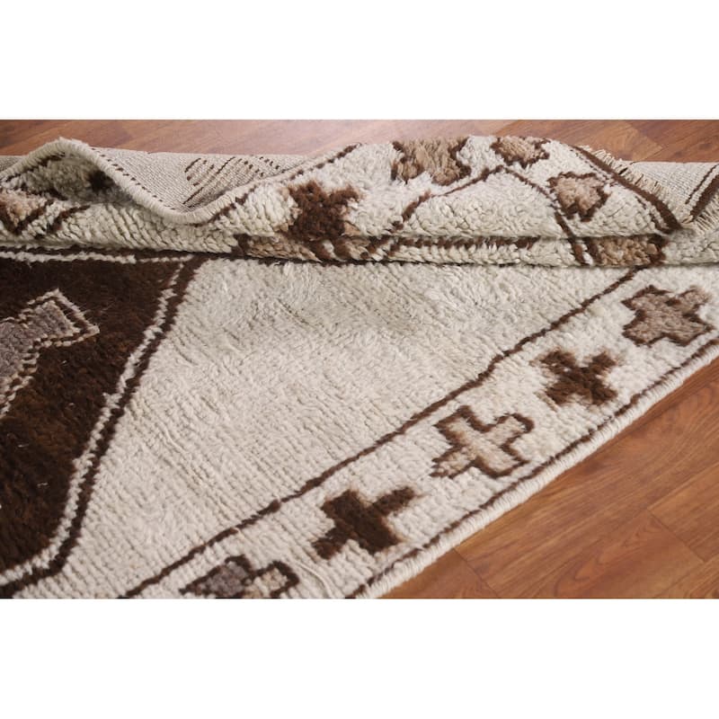 Natural Dye Beige Anatolian Turkish Runner Rug Handmade Wool Carpet - 3'6"x 10'11"