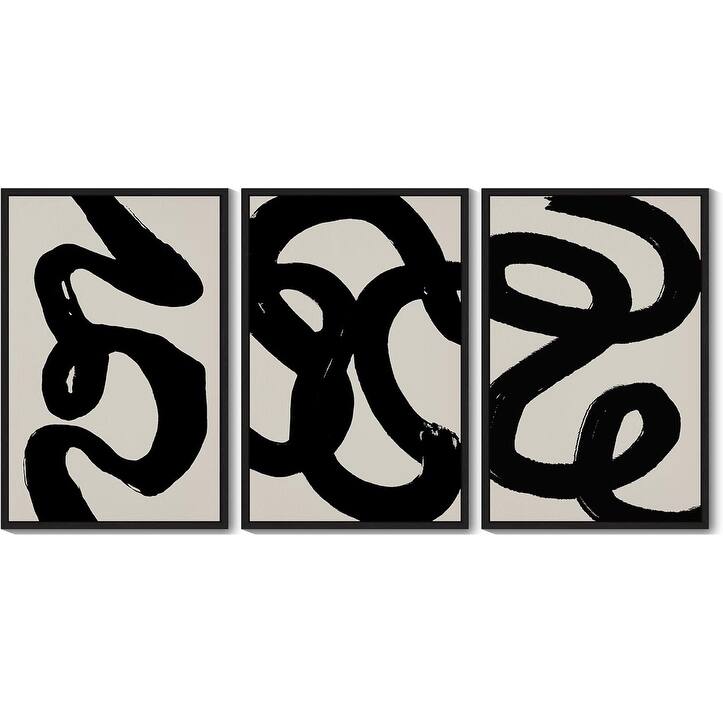 Black Abstract Wall Art Ink Wash Minimalist Lines