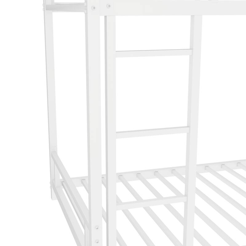 Sturdy Metal Twin over Twin Bunk Bed with Safety Guardrail, Noise Reduced, No Box Spring Needed, White