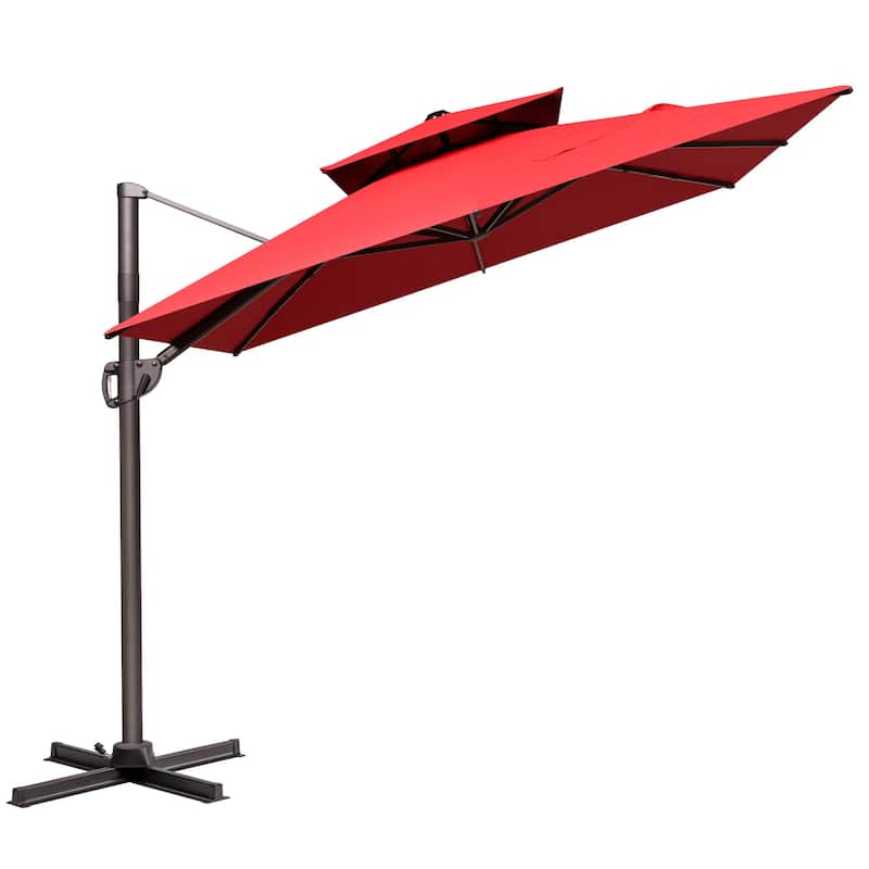 VredHom 9X11FT Outdoor Dual Wind Vent Offset Cantilever Patio Umbrella - Red
