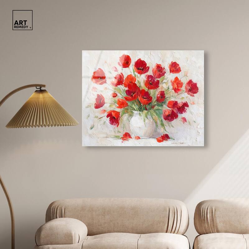 Red Blooms in a Vase Acrylic by Art Remedy, Ready to Hang