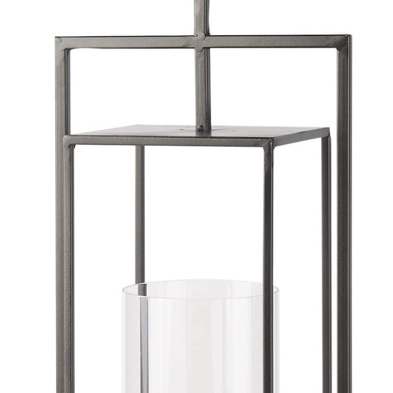 24" Black Geometric Metal Tabletop Lantern Candle Holder